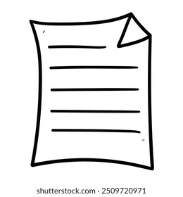 Hand drawn doodle letter with curled corner isolated on white background. Vector illustration.
