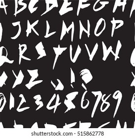 Hand drawn doodle letter and decorative element seamless pattern.