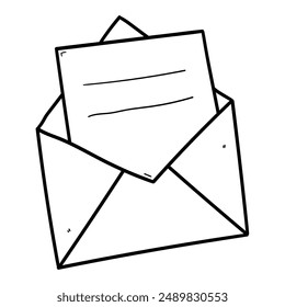 Hand drawn doodle letter in envelope isolated on white background. Vector illustration.