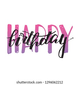Hand drawn doodle lettering calligraphyc poster - happy birthday to you