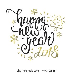 Hand drawn doodle lettering - Happy new 2018 year!