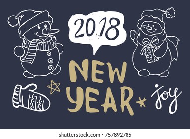 Hand drawn doodle lettering - Happy new 2018 year!