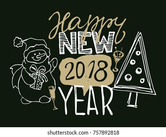Hand drawn doodle lettering - Happy new 2018 year!