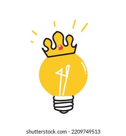 hand drawn doodle light bulb with crown illustration vector