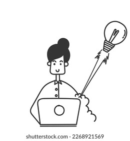hand drawn doodle light bulb rocket launch illustration vector