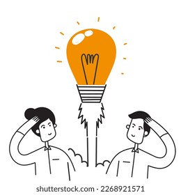 hand drawn doodle light bulb rocket launch illustration vector