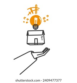hand drawn doodle the light bulb comes out of the box