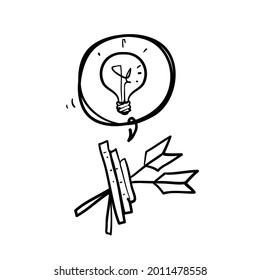 hand drawn doodle lightbulb and dartboard arrow illustration vector isolated