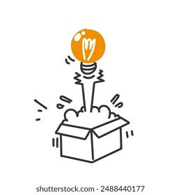 hand drawn doodle lightbulb out of the box