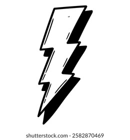 Hand drawn doodle lightning bolt isolated on white background. Vector illustration.