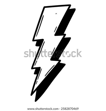 Hand drawn doodle lightning bolt isolated on white background. Vector illustration.