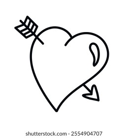 Hand drawn doodle line art Valentine heart pierced by an arrow icon clipart avatar logotype isolated illustration