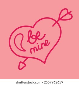 Hand drawn doodle line art Valentine heart pierced by an arrow  card banner icon clipart avatar logotype isolated illustration