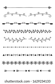 Hand Drawn Doodle line Dividers Borders set design elements