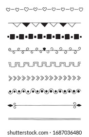 Hand Drawn Doodle line Dividers Borders set design elements