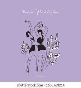 Doodle dibujado a mano, dibujo de líneas bailarinas de ballet estilo vectorial