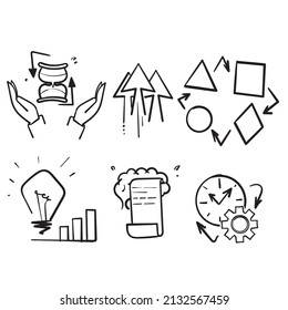 hand drawn doodle Line Icons Related to Efficiency. Performance, Productive, Multitasking illustration vector