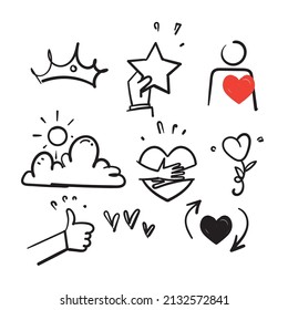 hand drawn doodle Line Icons Related to self respect and love illustration vector