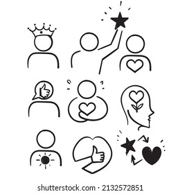 Hand Drawn Doodle Line Icons Related To Self Respect And Love Illustration Vector