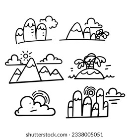 hand drawn doodle Line nature landscape illustration collection