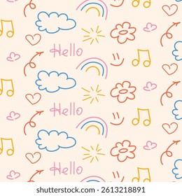 Hand drawn doodle line pattern. Playful hand drawn design