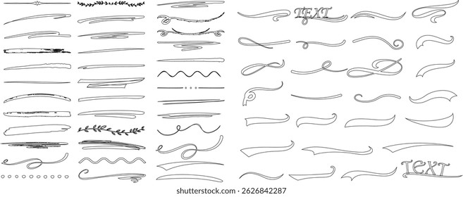 hand drawn doodle line, swirl, and flourish set for design. Perfect for decoration, border, and calligraphy projects. versatile sketch elements for creative artwork