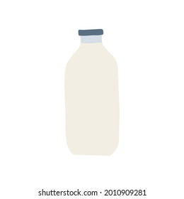 Hand drawn doodle line vector illustration set of milk, kefir iin old fashioned glass bottle. Isolated on white background.