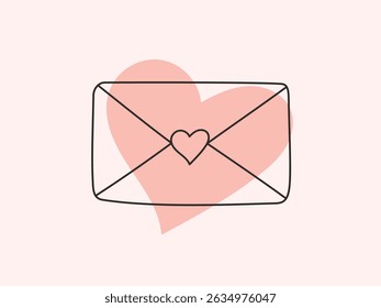 Hand drawn doodle linear envelope with heart in the center