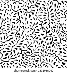 Handgezeichnete doodle Linien mit Punkten Vektor nahtlos Muster. Abstrakte Blätter und Äste. farbige, schwarze Pinselstriche. Handgemalte Farbhintergründe mit Bindestrichen. Kunstillustration für Verpackungspapier