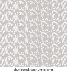 Hand drawn doodle lines in regular rows. Abstract contemporary modern trendy vector illustration. Monochrome seamless pattern on gray background.