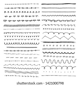 Hand drawn doodle lines set. Ink pen brushes, underline pencil strokes, drawing dividers