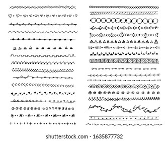 Hand drawn doodle lines set. Ink pen brushes, underline pencil strokes, drawing dividers for your design