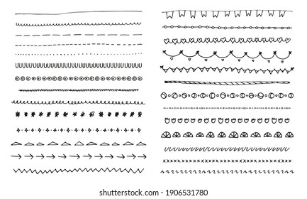 Hand drawn doodle lines set. Ink pen brushes, underline pencil strokes, drawing divider collection