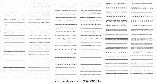 Conjunto de líneas de doodle dibujadas a mano. Pinceles de lápiz, trazos de lápiz de subrayado, colección de divisores de dibujo
