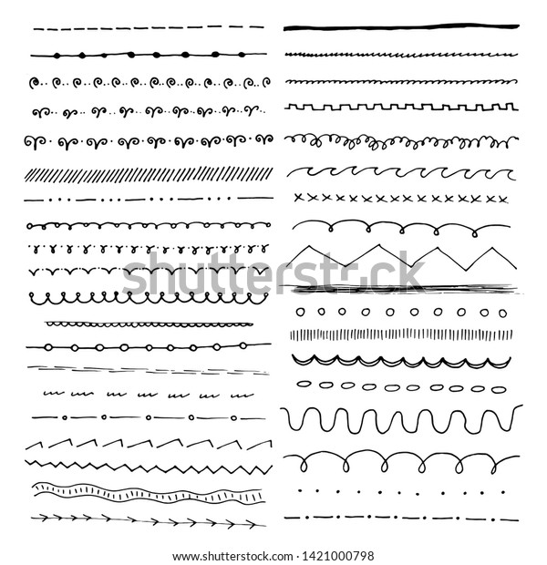 Hand drawn doodle lines set. Ink pen\
brushes, underline pencil strokes, drawing\
dividers