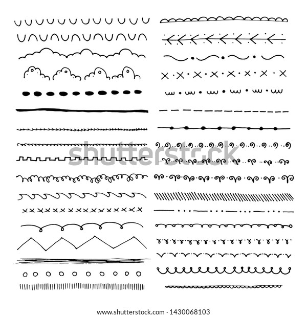 Hand drawn doodle lines set. Vintage\
black dividers. Collection of underline strokes\
