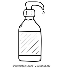 Hand drawn doodle liquid soap bottle isolated on white background. Vector illustration.