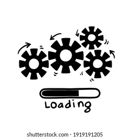 hand drawn doodle loading bar icon with gears illustration isolated