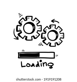 hand drawn doodle loading bar icon with gears illustration isolated