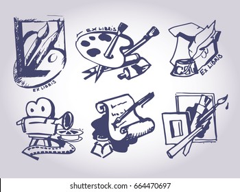 Hand drawn doodle logo. Logotype set.
