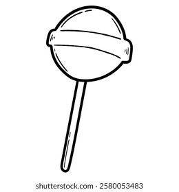 Hand drawn doodle lollipop on stick isolated on white background. Vector illustration.