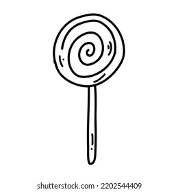 Hand drawn doodle lollipop. Vector sketch illustration, line art for web design, icon, print, coloring page