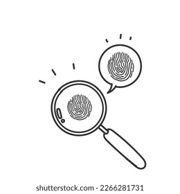 hand drawn doodle looking through magnifying glass at fingerprints