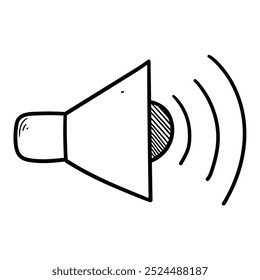 Hand drawn doodle loudspeaker isolated on white background. Vector illustration.