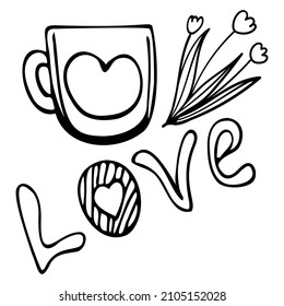 Hand drawn doodle love drink with hearts and other elements