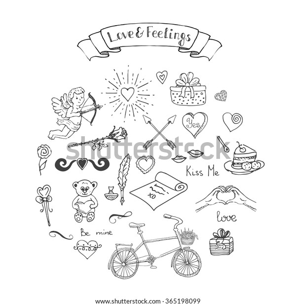 Hand Drawn Doodle Love Feelings Collection Stock Vector Royalty Free 365198099 Shutterstock 