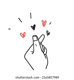 hand drawn doodle hand with love gesture illustration vector