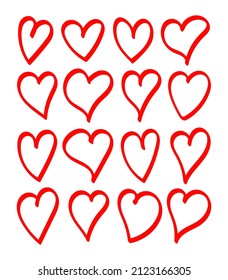 Hand drawn doodle love heart design illustration set collection. Romance valentine art.