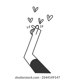 hand drawn doodle love korean sign gesture in cartoon style