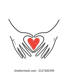 hand drawn doodle hand and love symbol illustration vector isolated